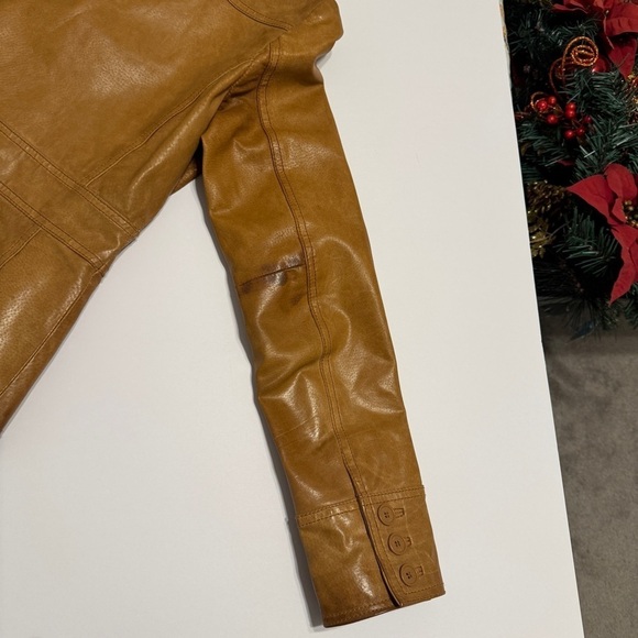 Blendshe women’s 100% leather camel brown blazer jacket sz 36/small Vintage 90’s - Picture 5 of 12